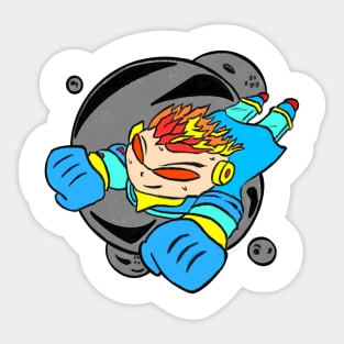 Cartoon boy flying the galaxy Sticker